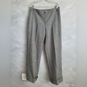 Harvé Benard Micro Houndstooth Black and White Slacks Wool Size 8 Cuff Hem